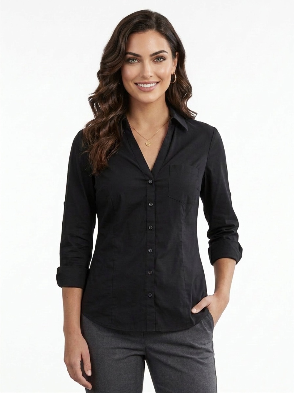 Women's Black Tailored Button-Down Shirt